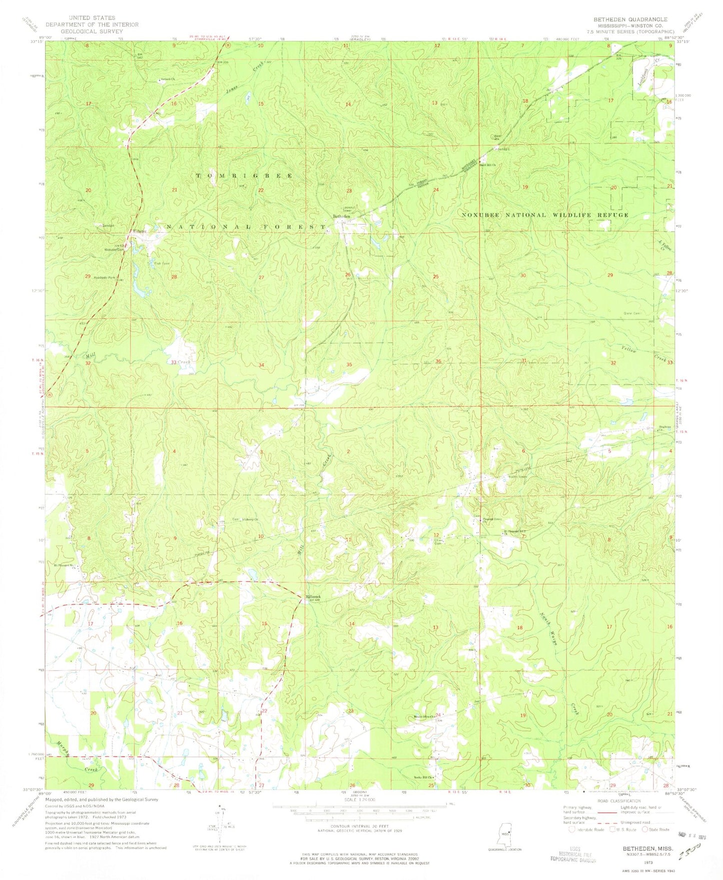 Classic USGS Betheden Mississippi 7.5'x7.5' Topo Map Image