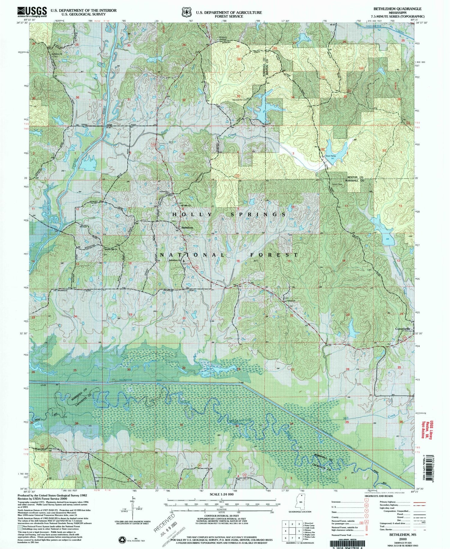 Classic USGS Bethlehem Mississippi 7.5'x7.5' Topo Map Image