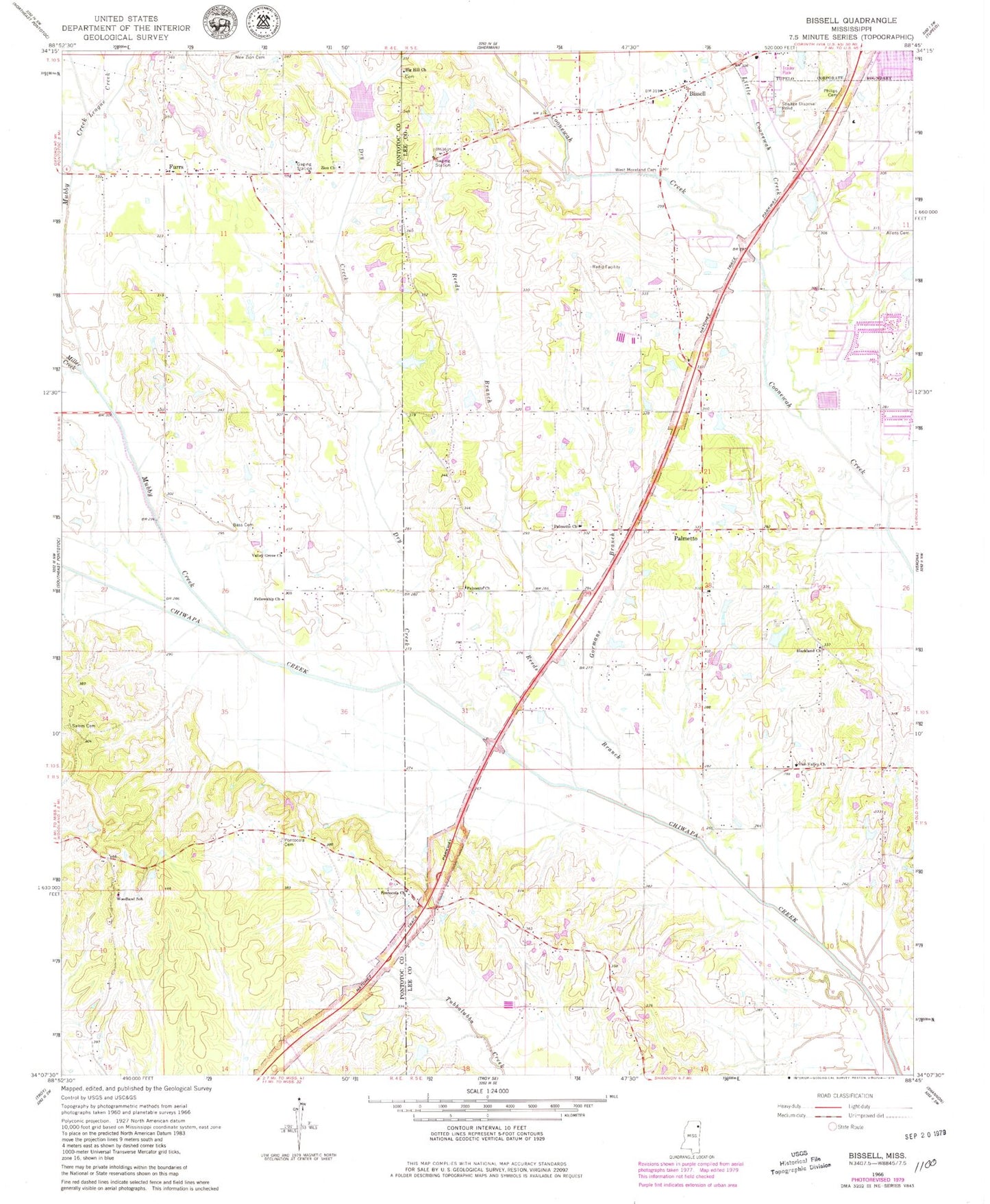 Classic USGS Bissell Mississippi 7.5'x7.5' Topo Map Image