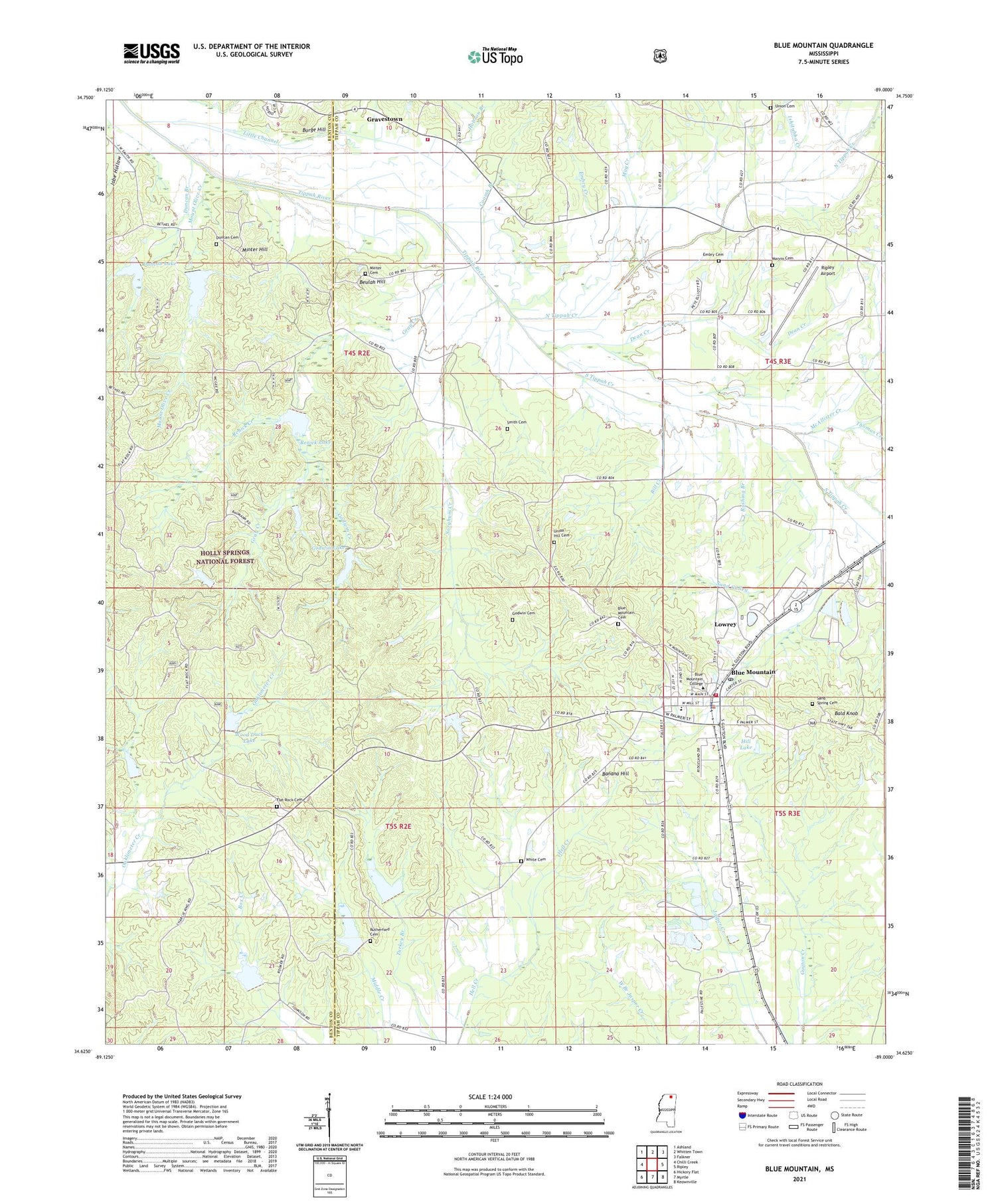 Blue Mountain Mississippi US Topo Map Image
