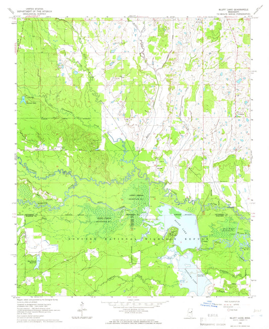 Classic USGS Bluff Lake Mississippi 7.5'x7.5' Topo Map Image