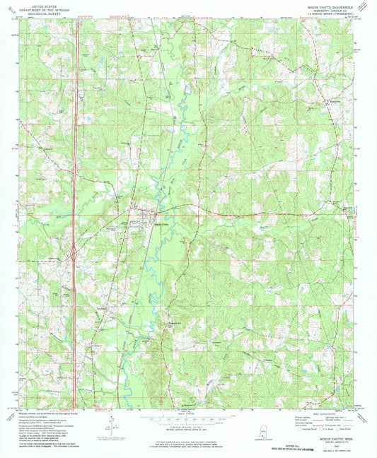 Classic USGS Bogue Chitto Mississippi 7.5'x7.5' Topo Map Image