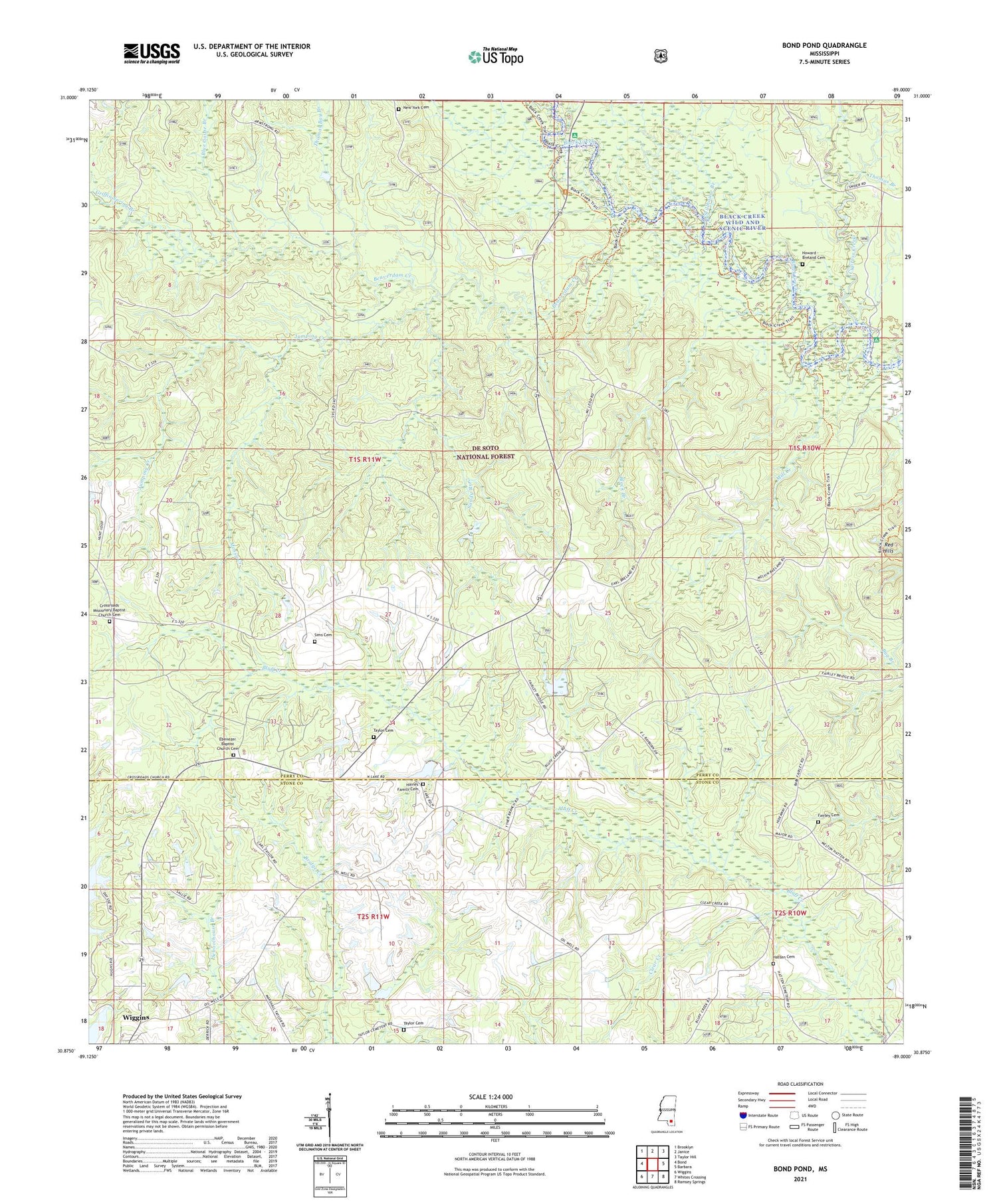 Bond Pond Mississippi US Topo Map Image