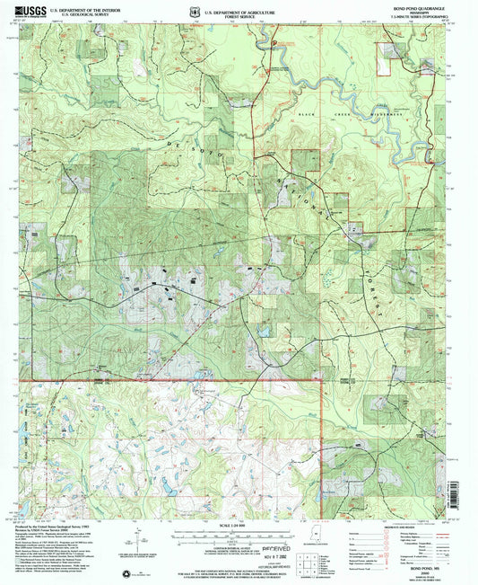 Classic USGS Bond Pond Mississippi 7.5'x7.5' Topo Map Image
