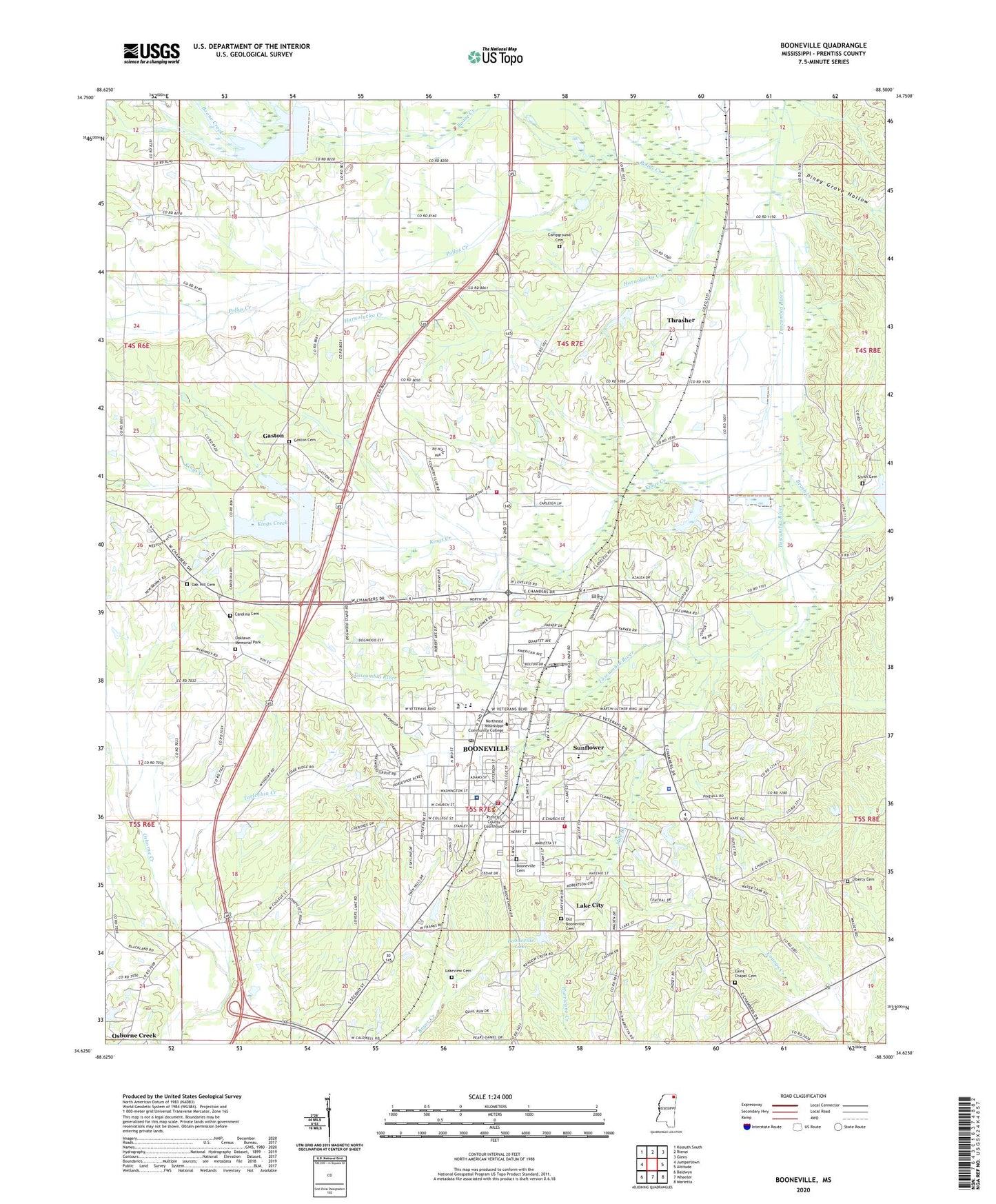 Booneville Mississippi US Topo Map Image