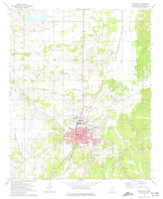 Classic USGS Booneville Mississippi 7.5'x7.5' Topo Map Image
