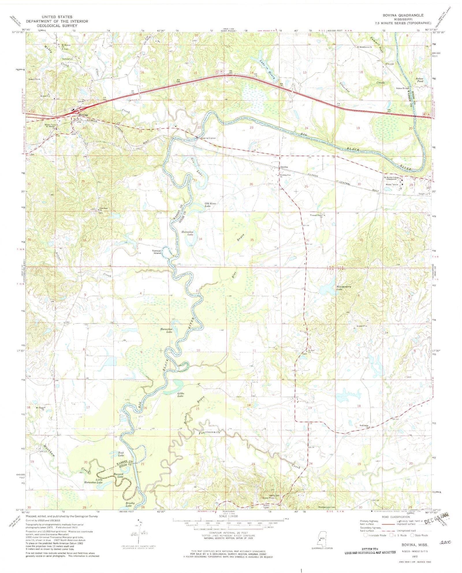 Classic USGS Bovina Mississippi 7.5'x7.5' Topo Map MyTopo Map Store