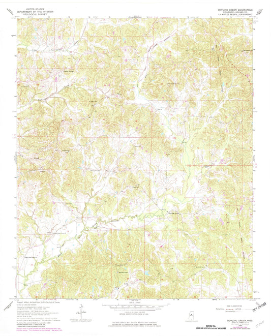Classic USGS Bowling Green Mississippi 7.5'x7.5' Topo Map Image