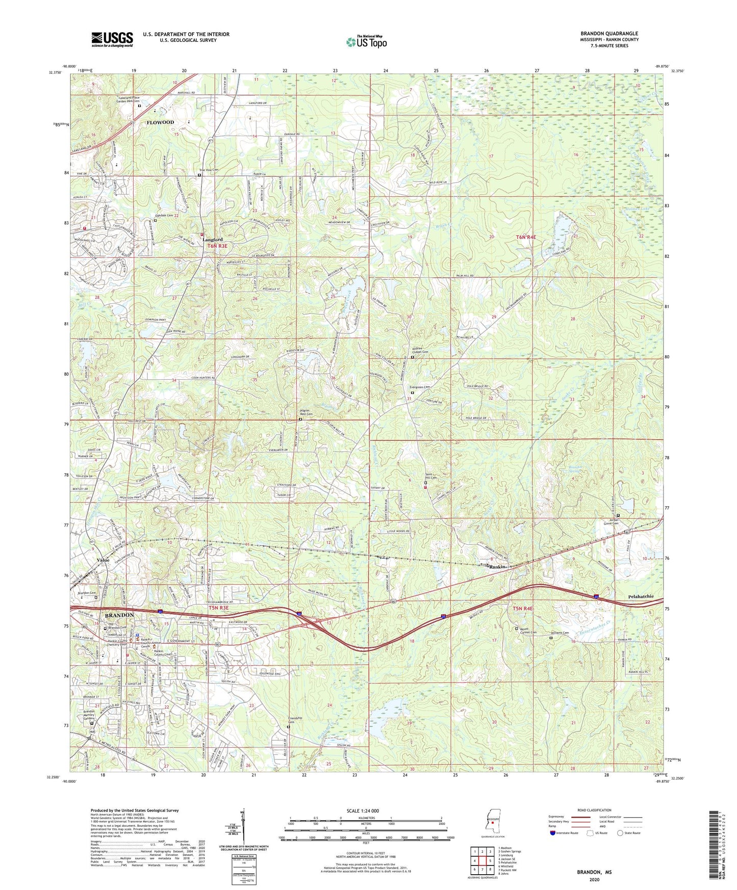 Brandon Mississippi US Topo Map Image