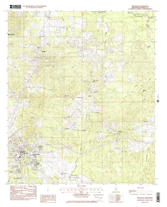 Classic USGS Brandon Mississippi 7.5'x7.5' Topo Map Image