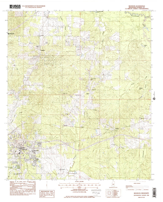 Classic USGS Brandon Mississippi 7.5'x7.5' Topo Map Image