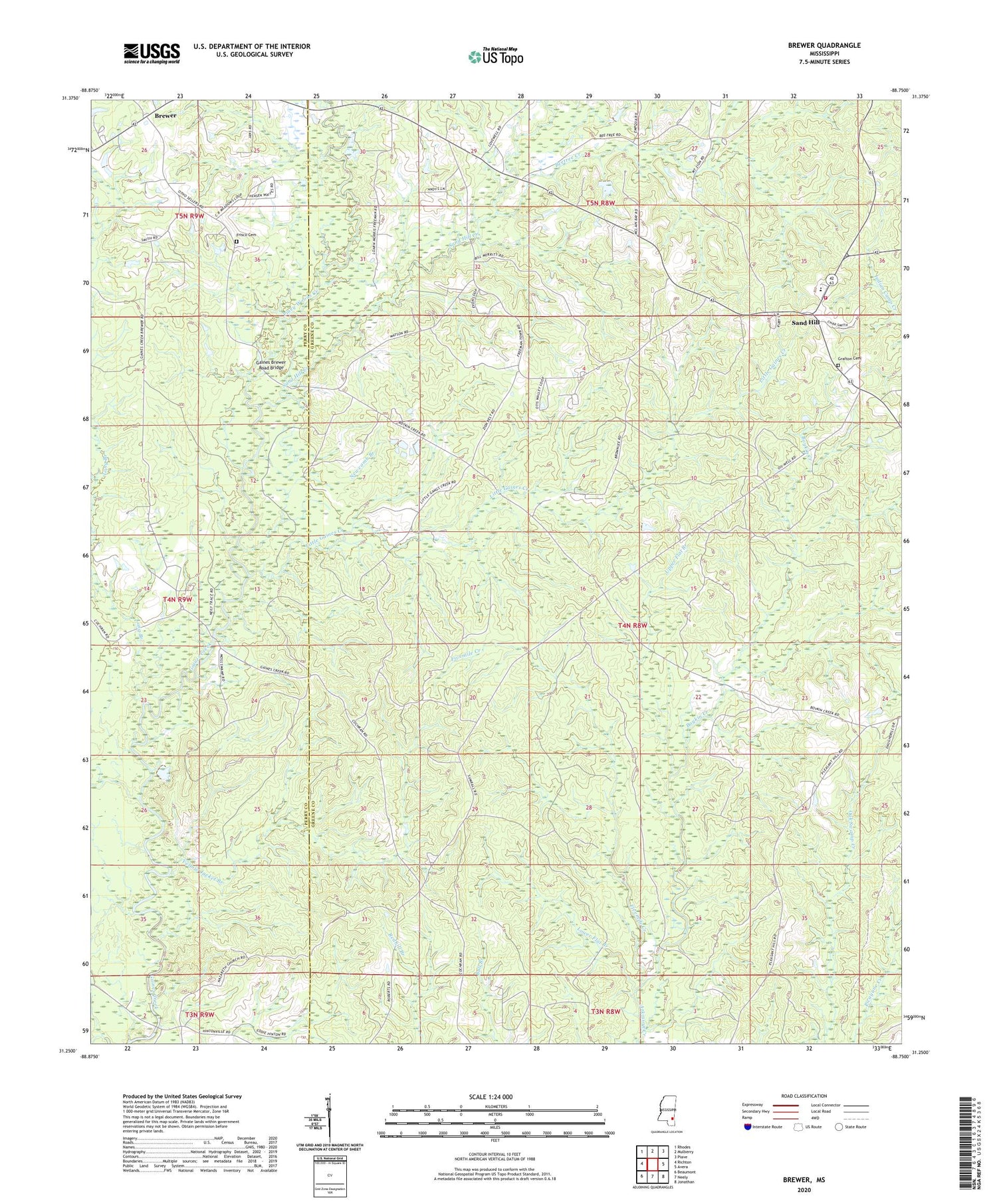 Brewer Mississippi US Topo Map Image