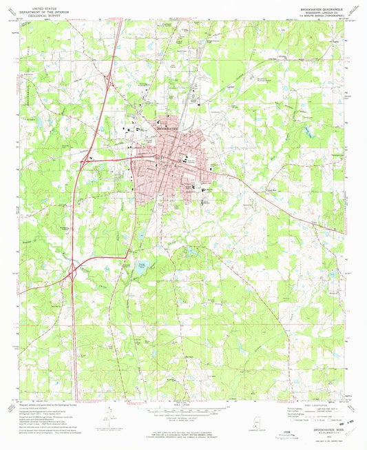 Classic USGS Brookhaven Mississippi 7.5'x7.5' Topo Map Image