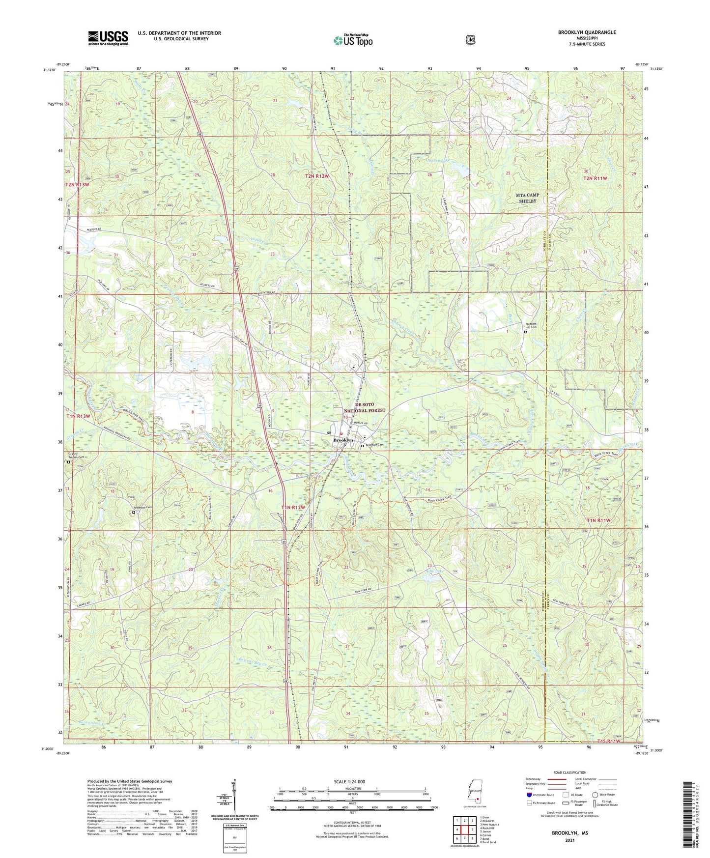 Brooklyn Mississippi US Topo Map Image