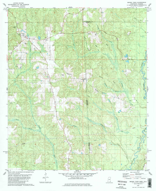 Classic USGS Brown Town Mississippi 7.5'x7.5' Topo Map Image