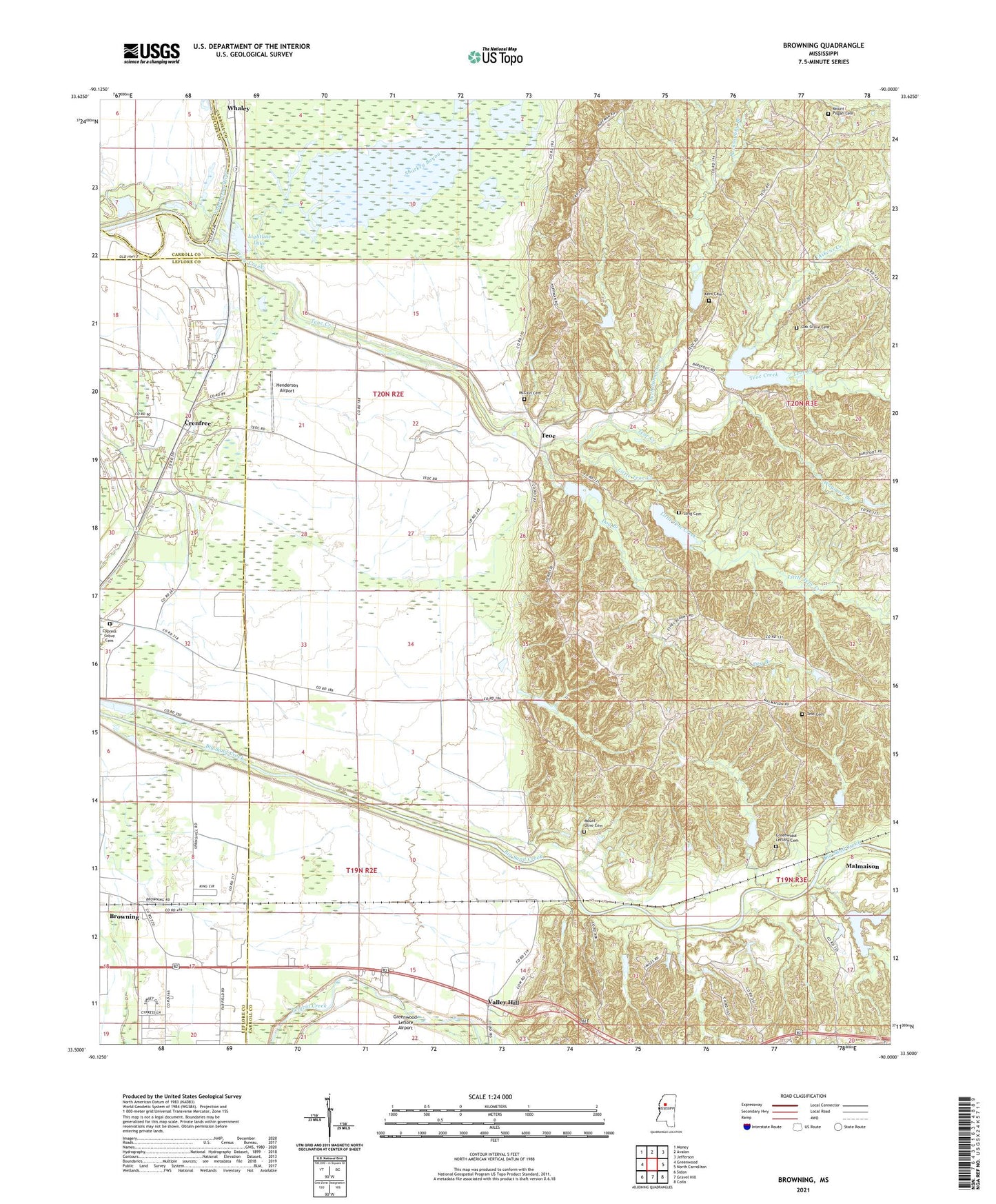 Browning Mississippi US Topo Map Image