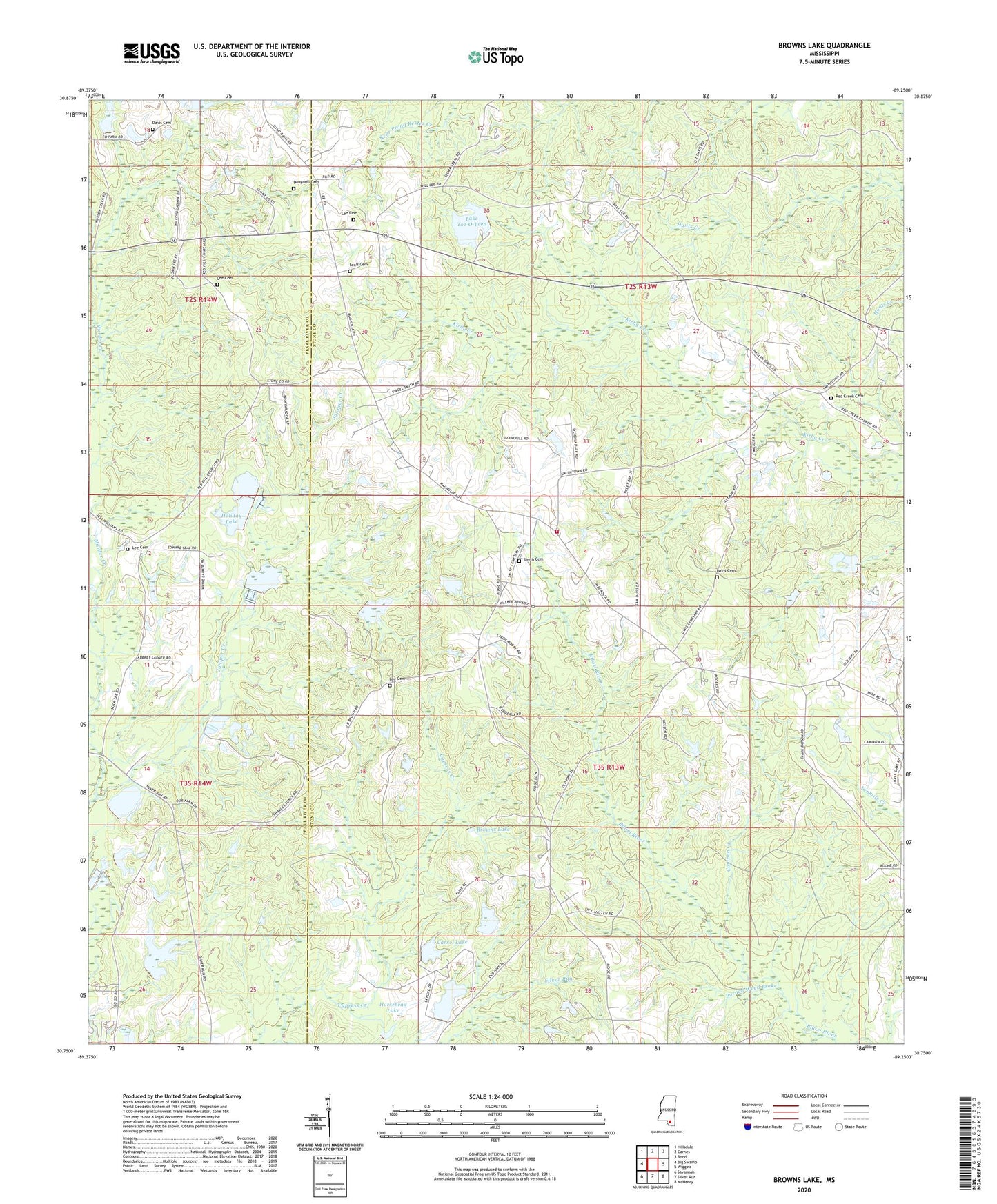 Browns Lake Mississippi US Topo Map Image