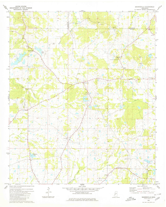 Classic USGS Brownsville Mississippi 7.5'x7.5' Topo Map Image