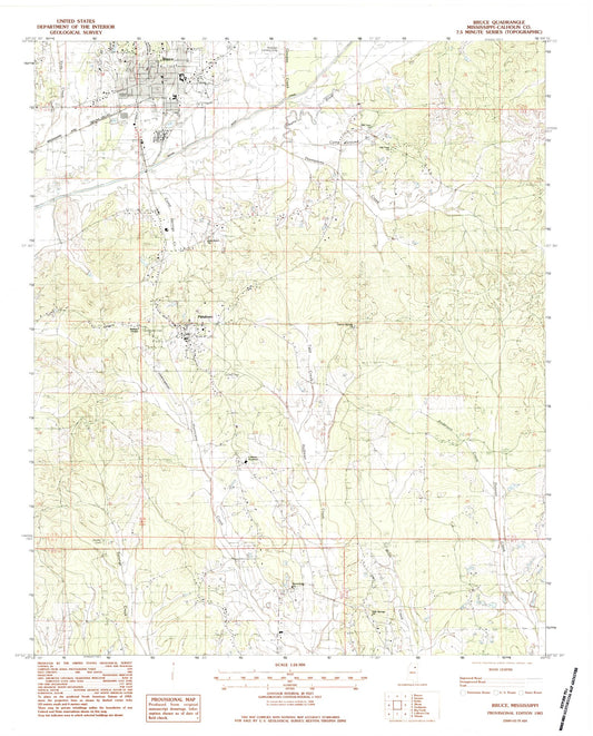 Classic USGS Bruce Mississippi 7.5'x7.5' Topo Map Image