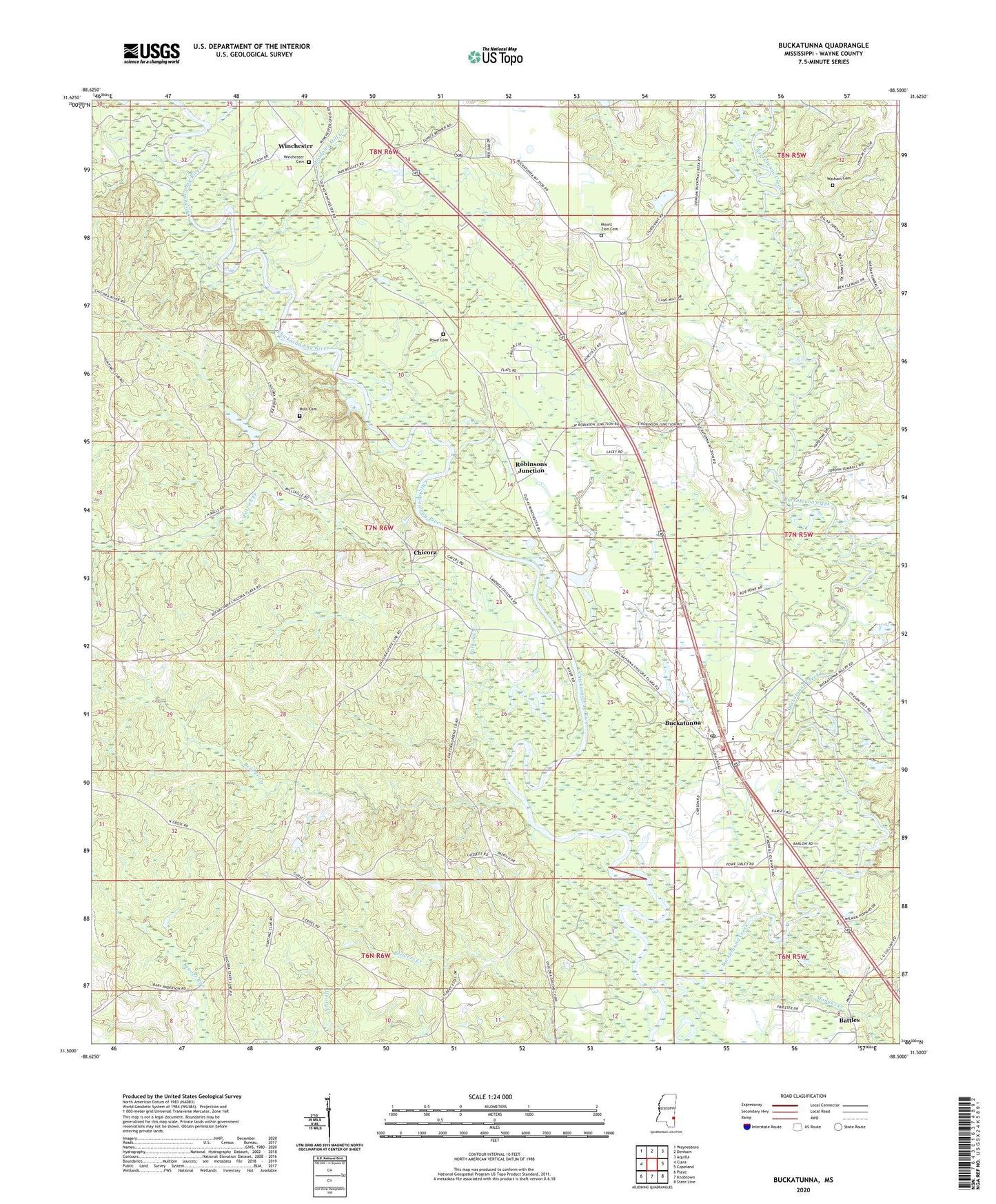 Buckatunna Mississippi US Topo Map Image