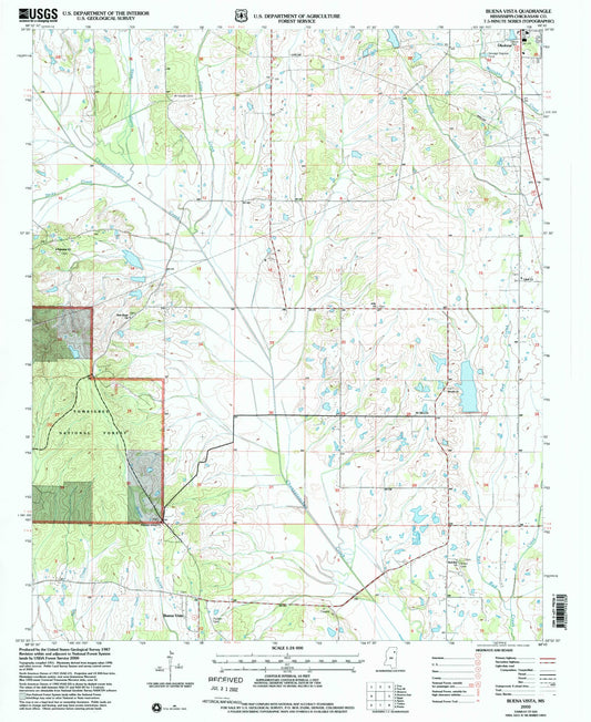 Classic USGS Buena Vista Mississippi 7.5'x7.5' Topo Map Image