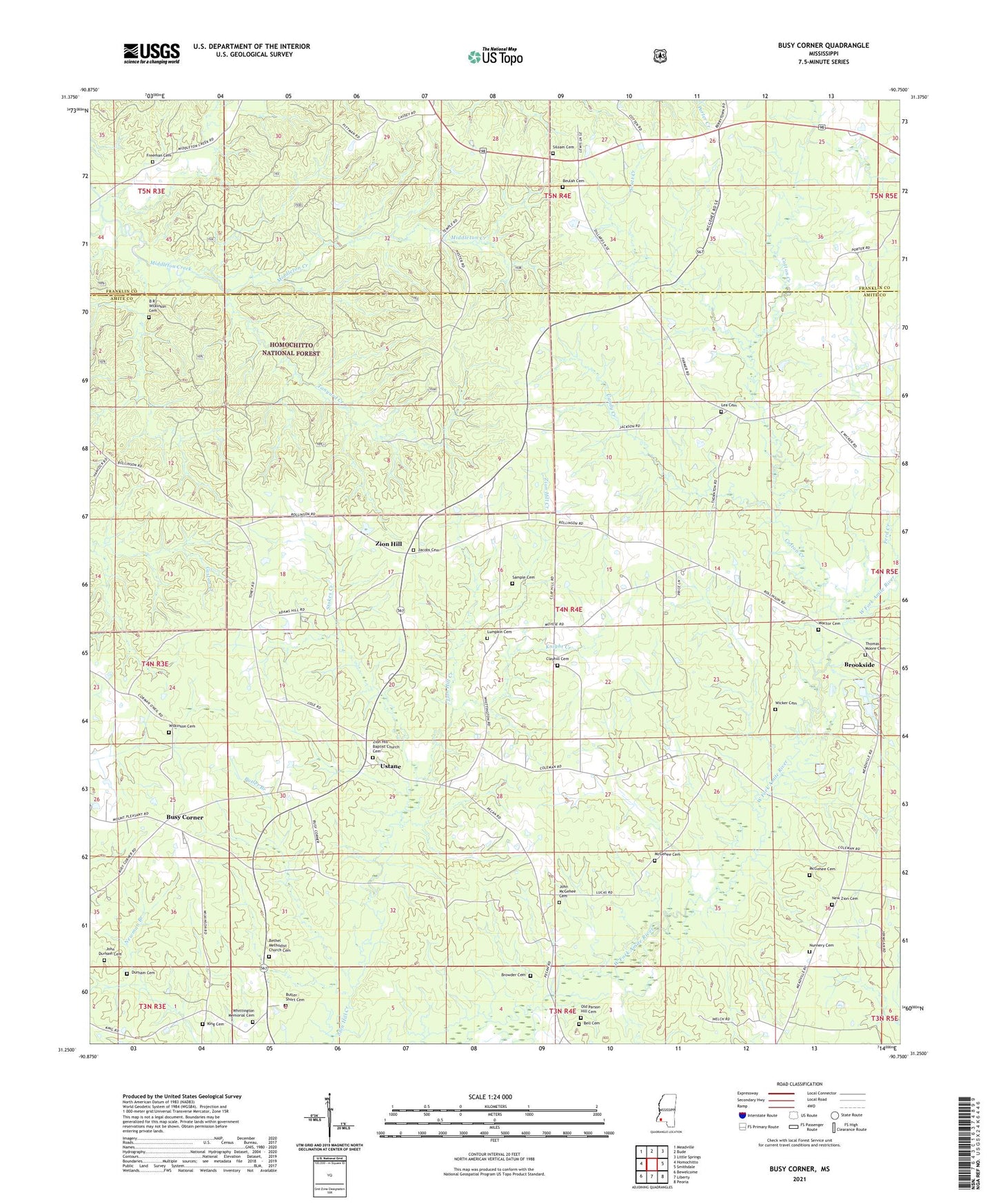 Busy Corner Mississippi US Topo Map Image