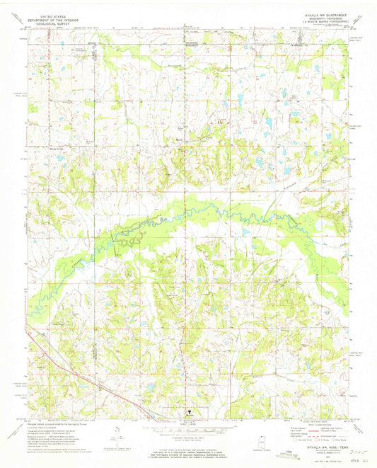 Classic USGS Byhalia NW Mississippi 7.5'x7.5' Topo Map Image