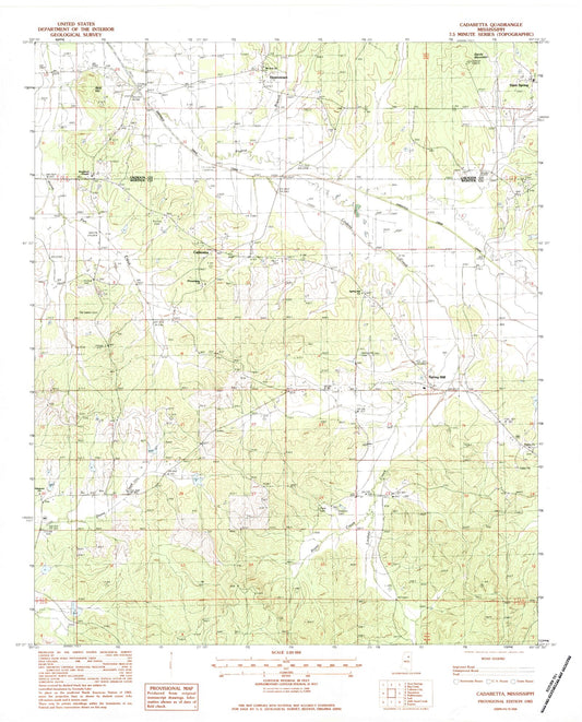 Classic USGS Cadaretta Mississippi 7.5'x7.5' Topo Map Image