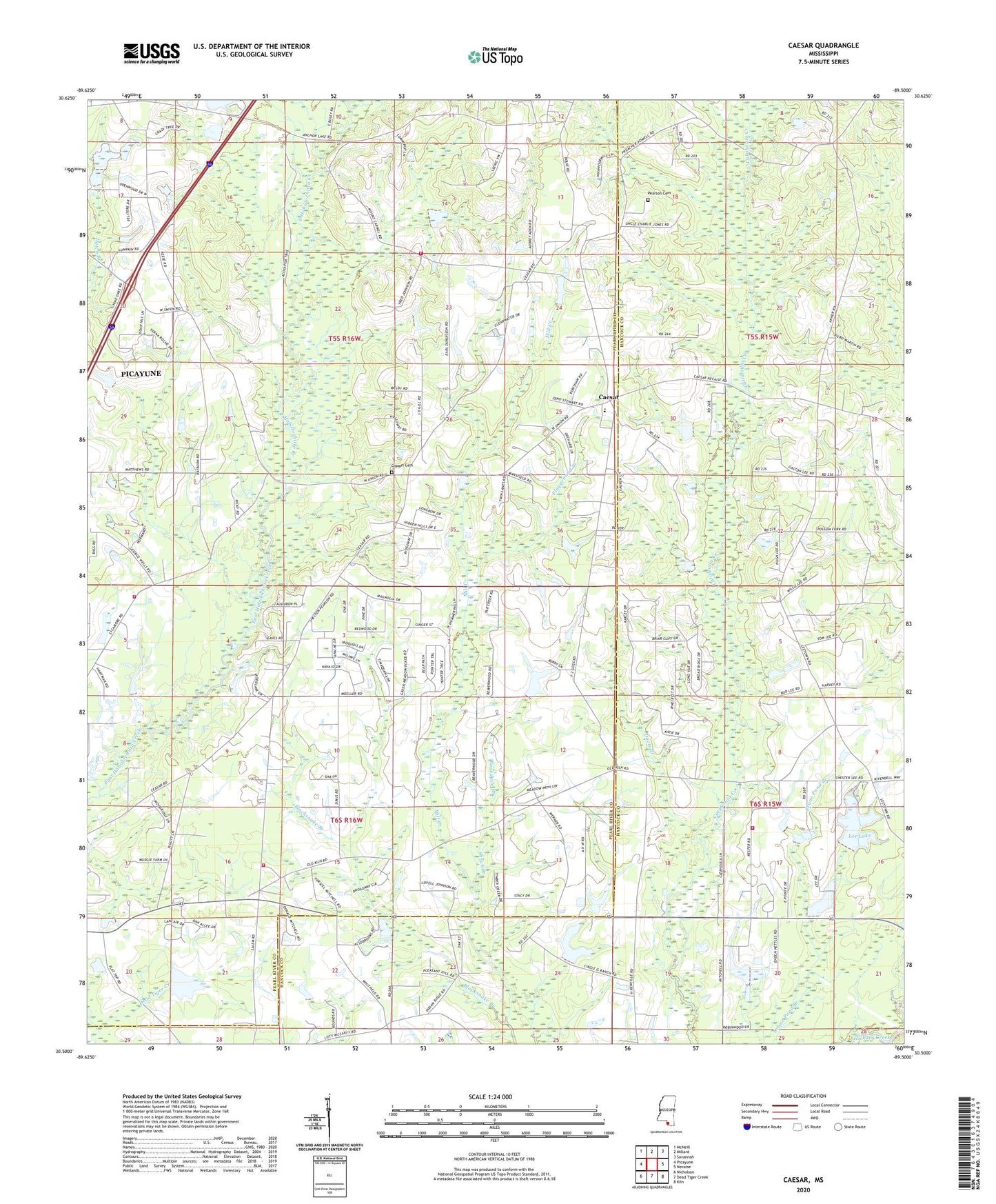 Caesar Mississippi US Topo Map Image