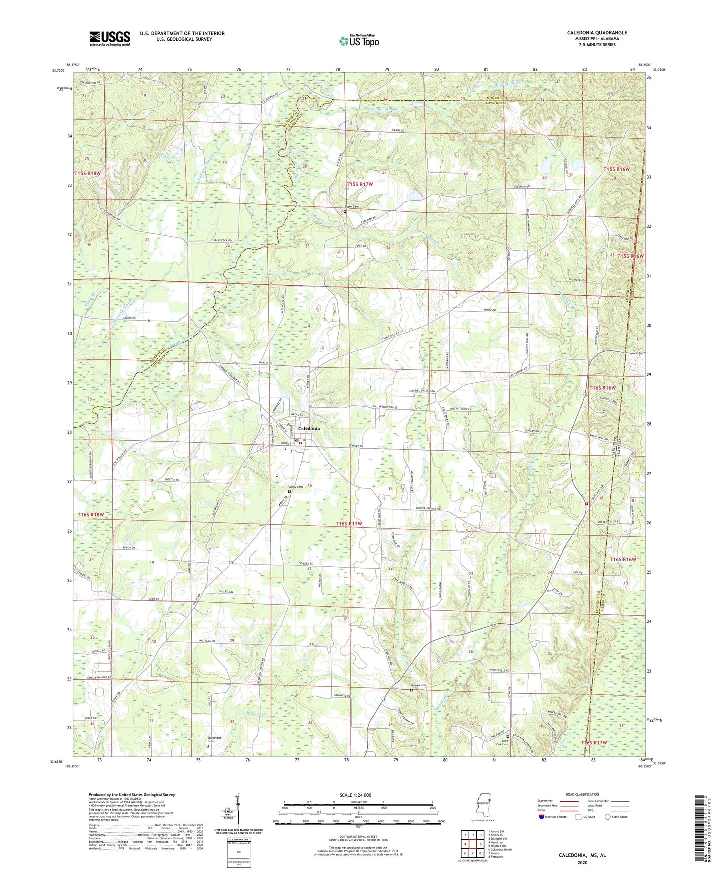 Caledonia Mississippi US Topo Map Image