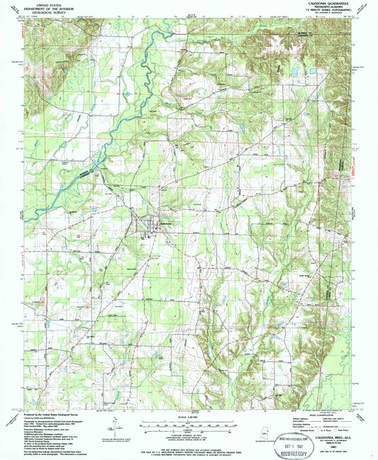 Classic USGS Caledonia Mississippi 7.5'x7.5' Topo Map Image