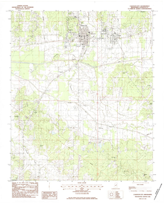 Classic USGS Calhoun City Mississippi 7.5'x7.5' Topo Map Image