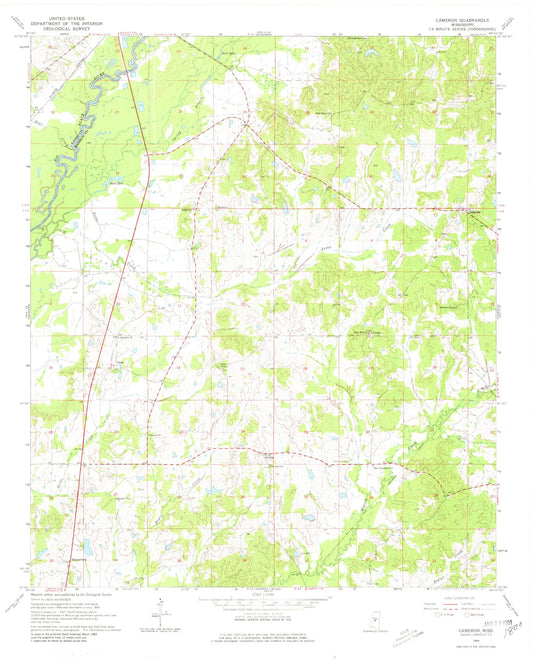Classic USGS Camden Mississippi 7.5'x7.5' Topo Map Image