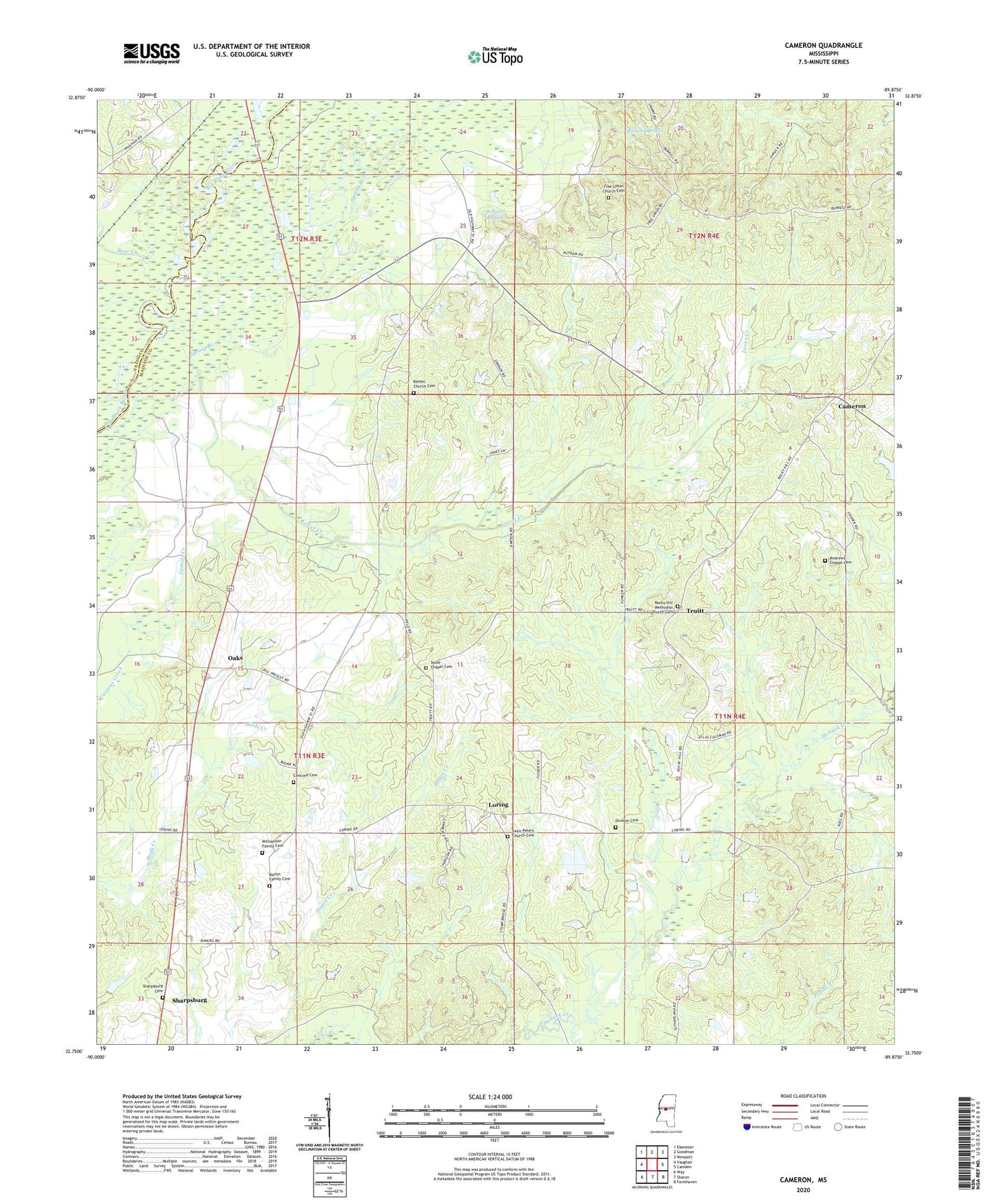 Cameron Mississippi US Topo Map Image