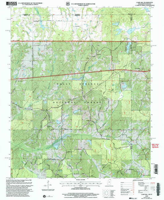 Classic USGS Camp Hill Mississippi 7.5'x7.5' Topo Map Image