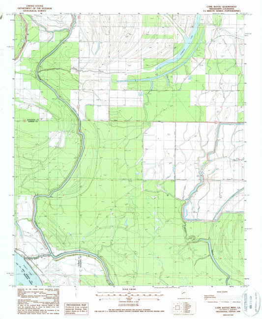 Classic USGS Cane Bayou Mississippi 7.5'x7.5' Topo Map Image