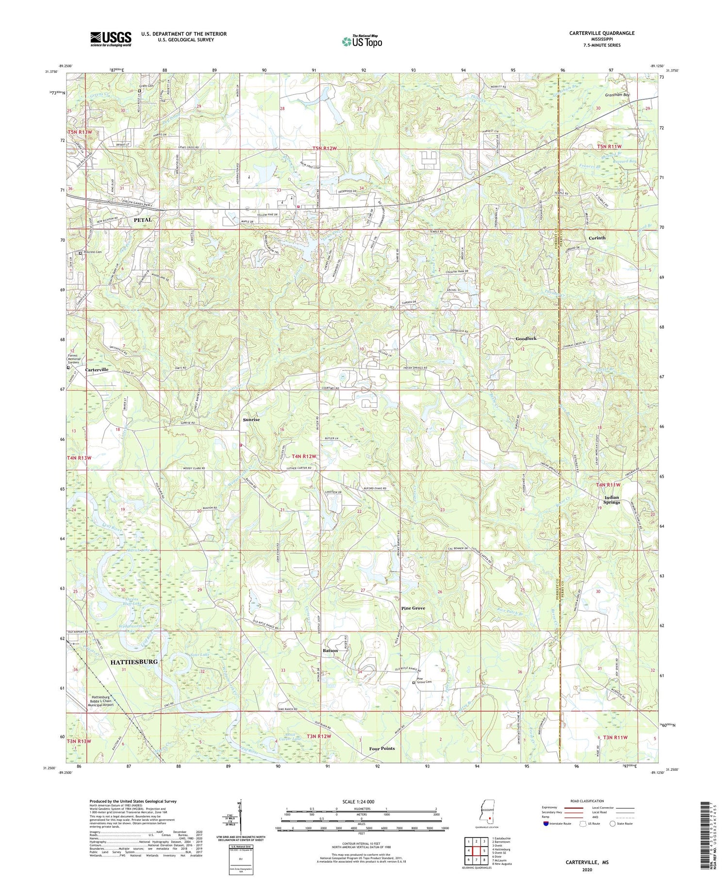 Carterville Mississippi US Topo Map Image