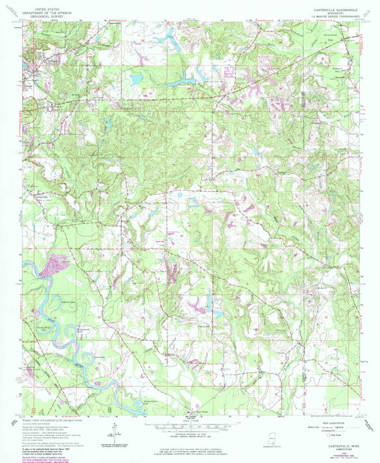 Classic USGS Carterville Mississippi 7.5'x7.5' Topo Map Image