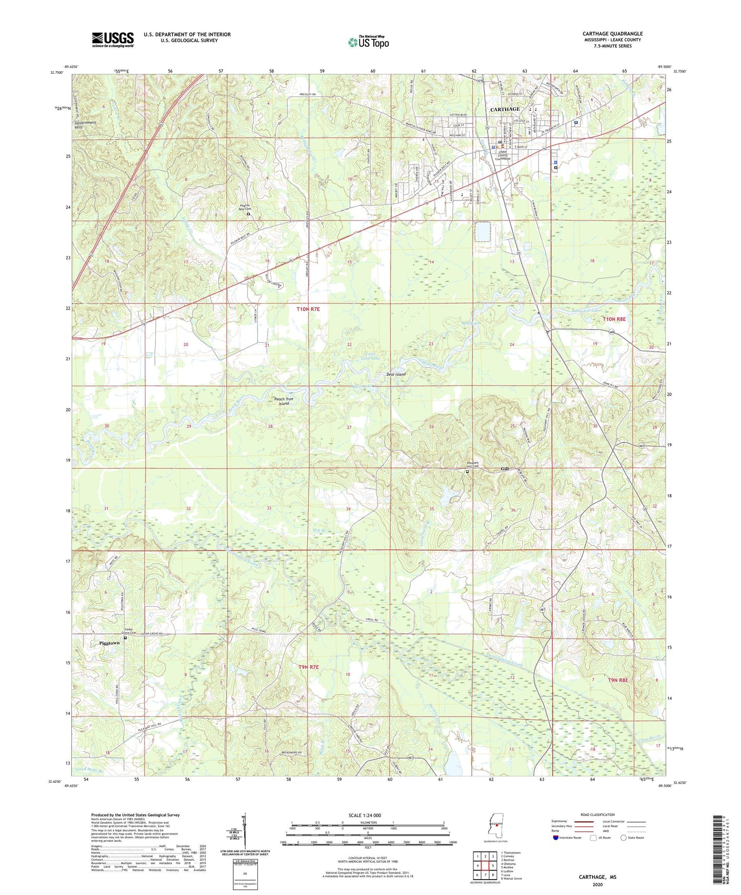 Carthage Mississippi US Topo Map Image