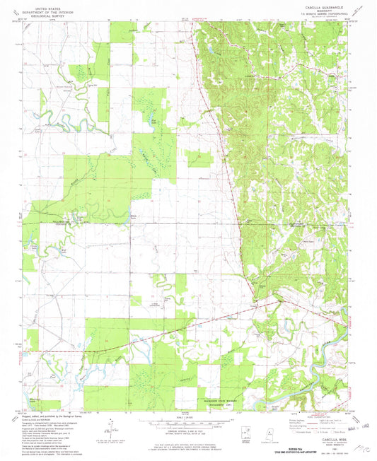 Classic USGS Cascilla Mississippi 7.5'x7.5' Topo Map Image