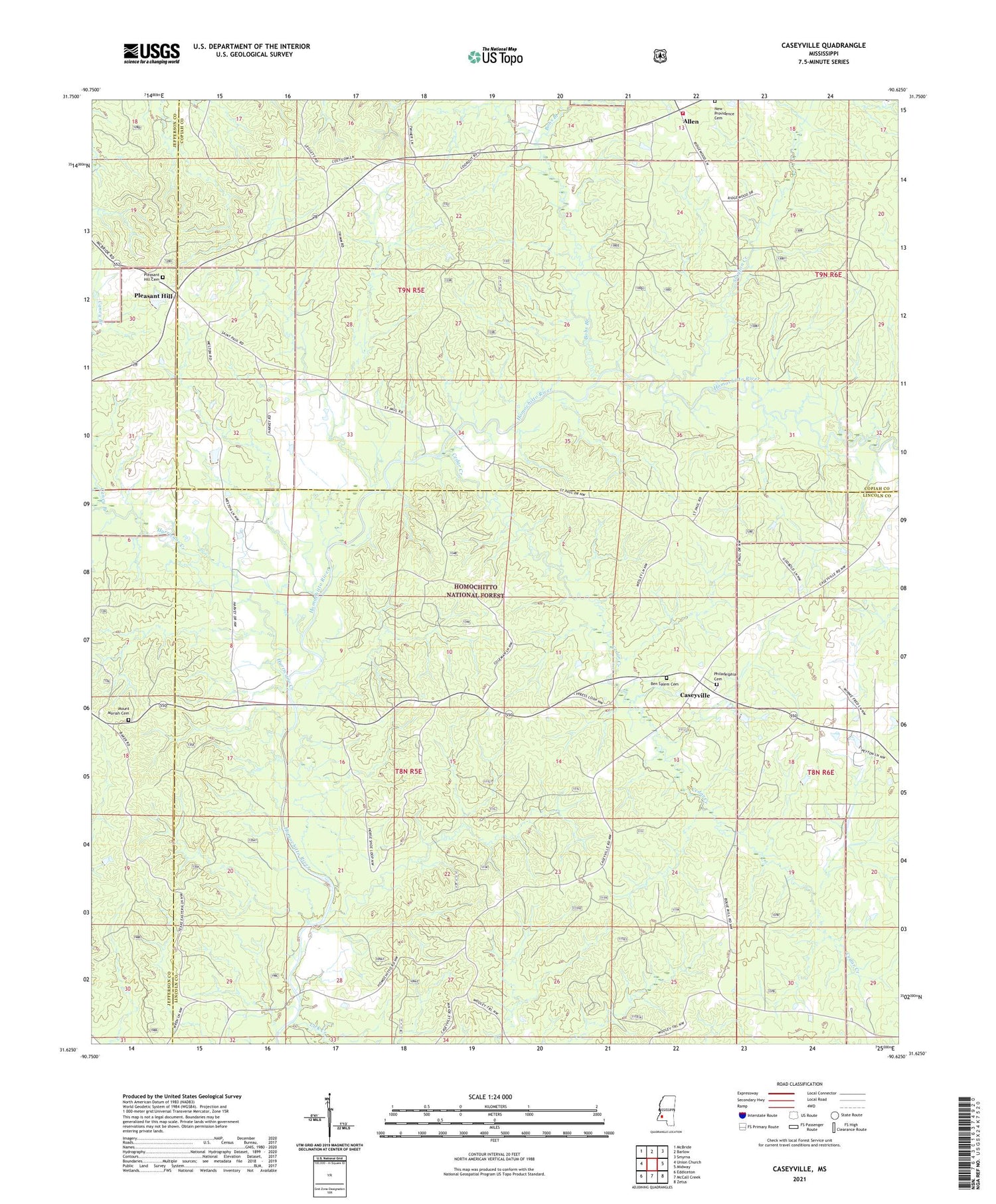 Caseyville Mississippi US Topo Map Image