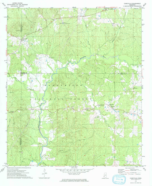 Classic USGS Caseyville Mississippi 7.5'x7.5' Topo Map Image