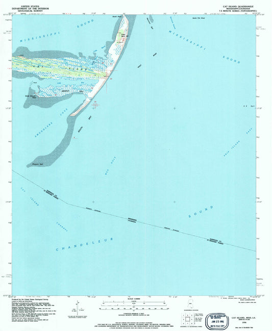 Classic USGS Cat Island Mississippi 7.5'x7.5' Topo Map Image
