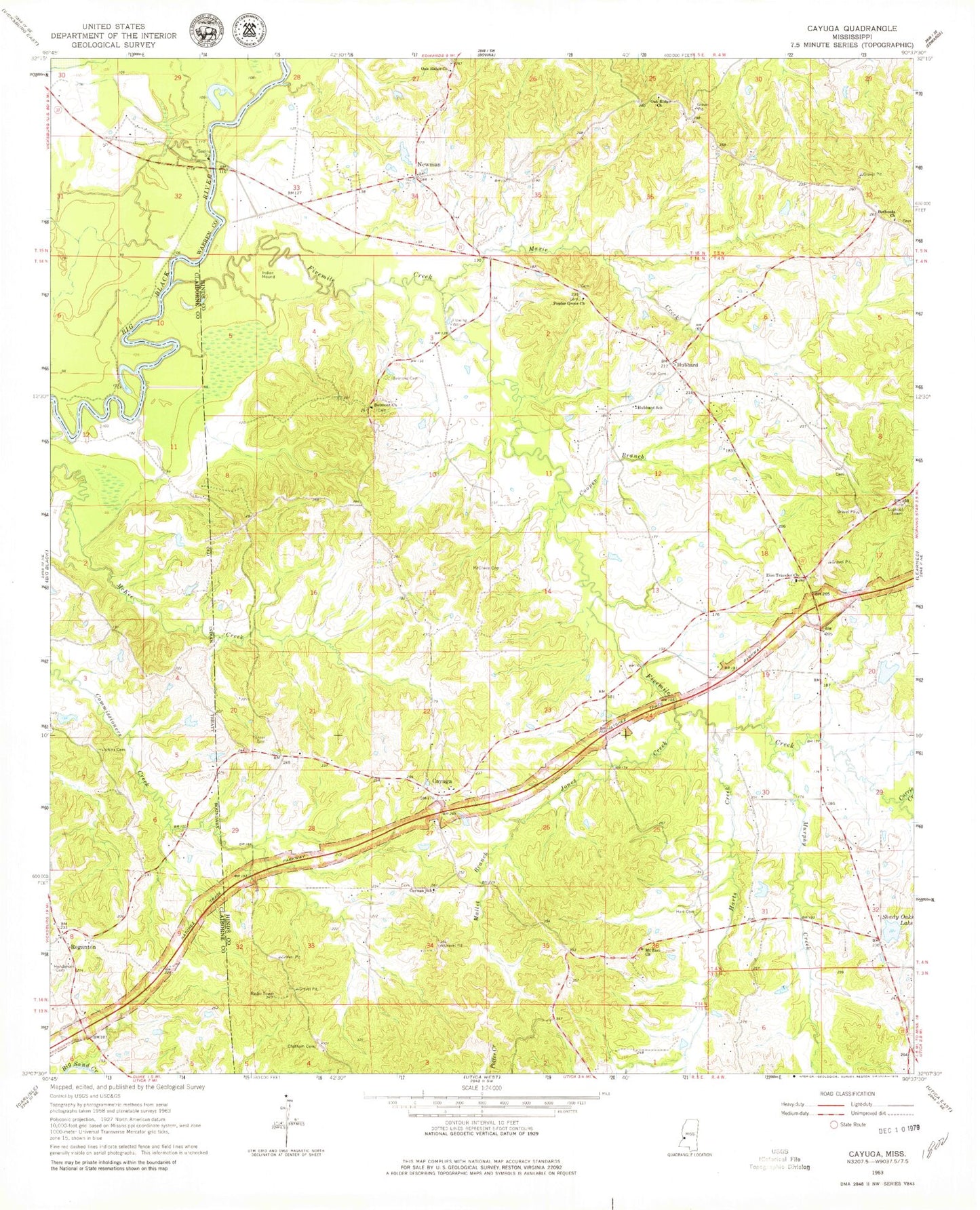 Classic USGS Cayuga Mississippi 7.5'x7.5' Topo Map Image