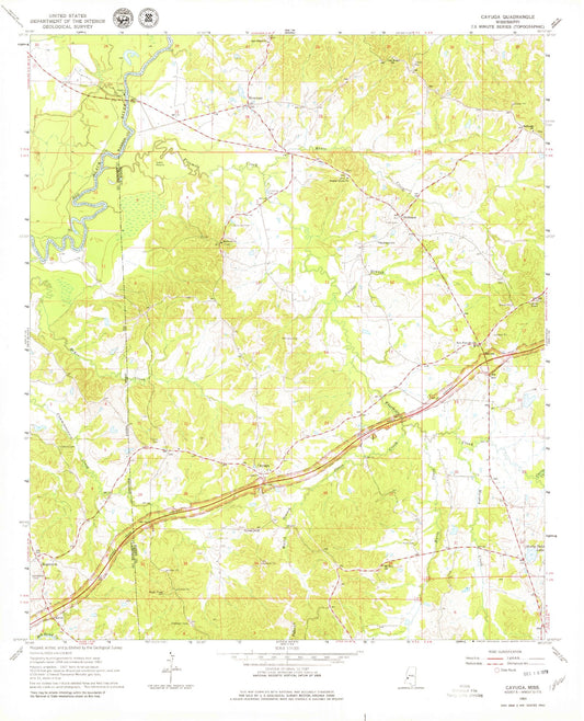 Classic USGS Cayuga Mississippi 7.5'x7.5' Topo Map Image