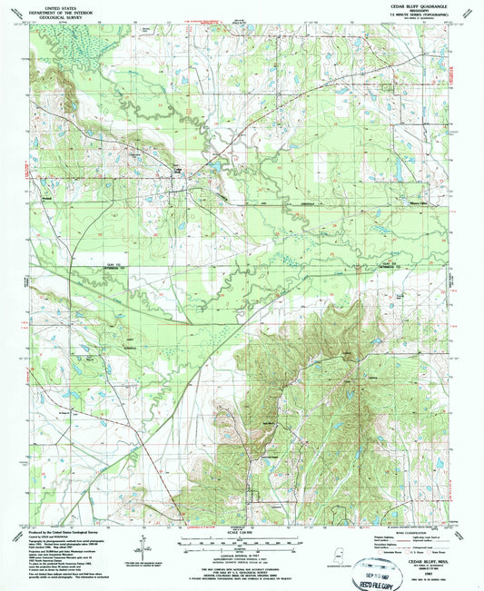 Classic USGS Cedar Bluff Mississippi 7.5'x7.5' Topo Map Image