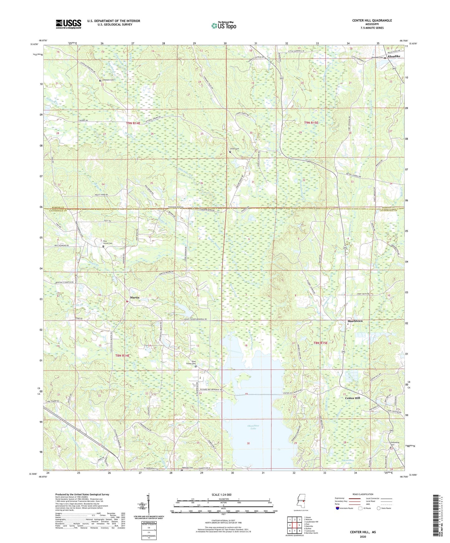 Center Hill Mississippi US Topo Map Image