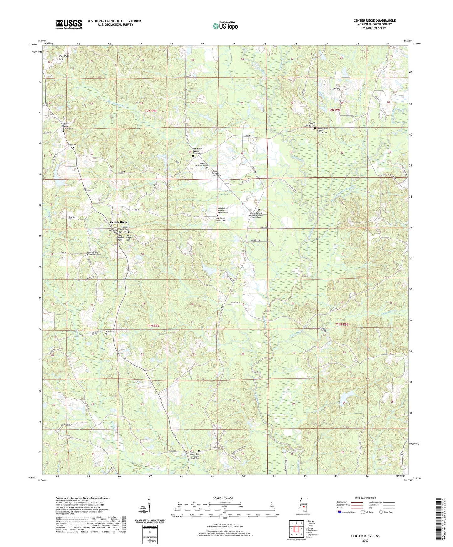 Center Ridge Mississippi US Topo Map Image