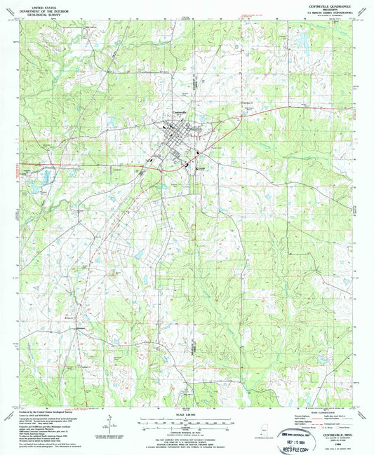Classic USGS Centreville Mississippi 7.5'x7.5' Topo Map Image