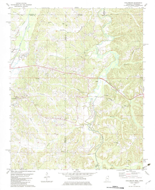 Classic USGS Chalybeate Mississippi 7.5'x7.5' Topo Map Image